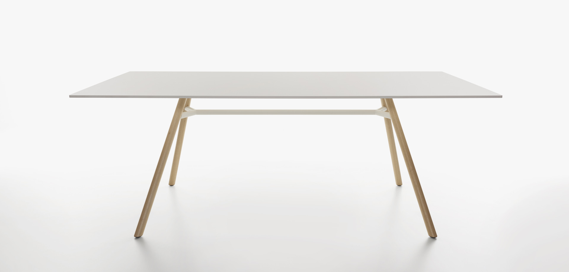 Plank - MART table, rectangular table top, natural ash legs, white HPL top