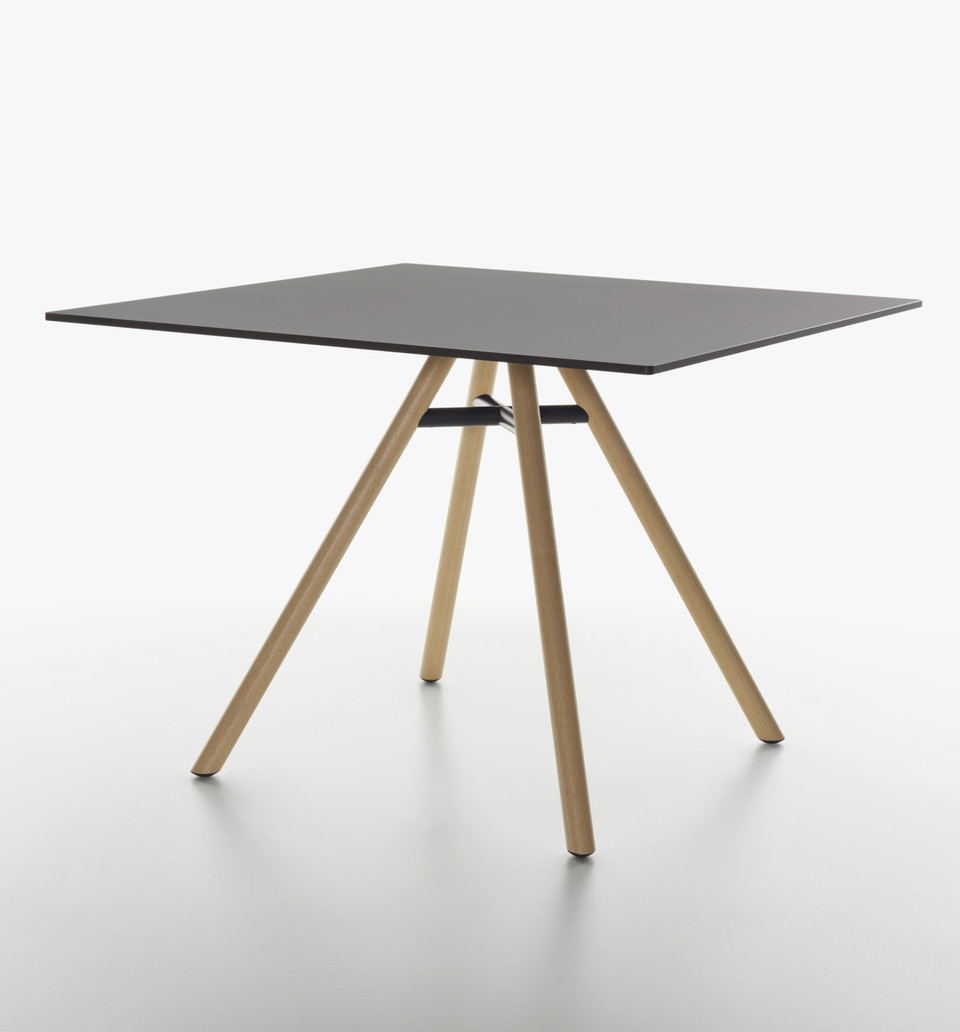 Plank - MART table, square table, natural ash legs, black HPL top