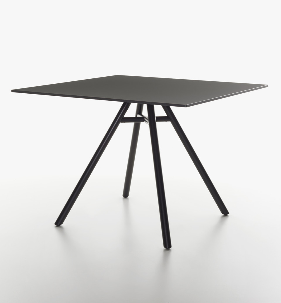 Plank - MART table, square table, black aluminum legs, black HPL top