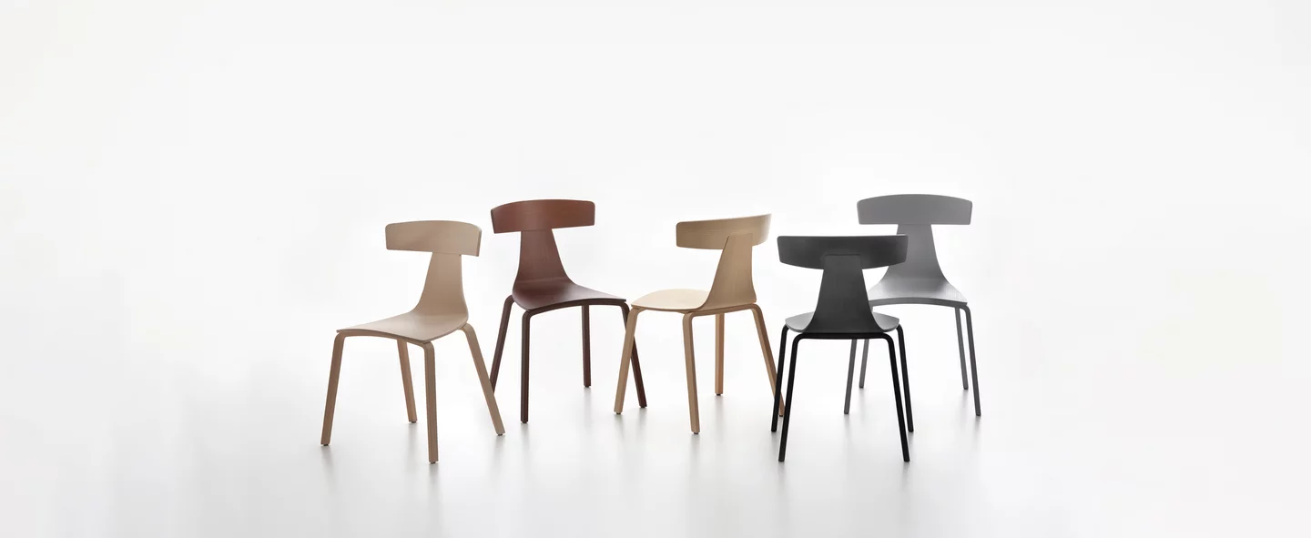 Fünf Stühle REMO Holz in Esche natur und gebeizt