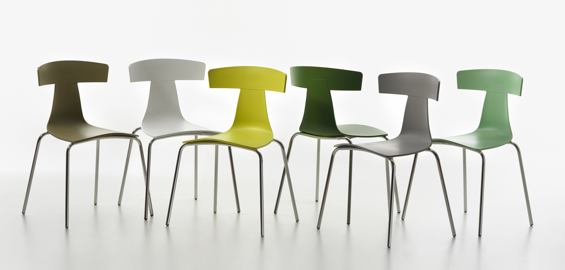 Plank - REMO plastic chair, chromed frame, plastic finishings in the colors yellow-green, white, sulfur-yellow, fern-green, signal-grey, pastel-green.