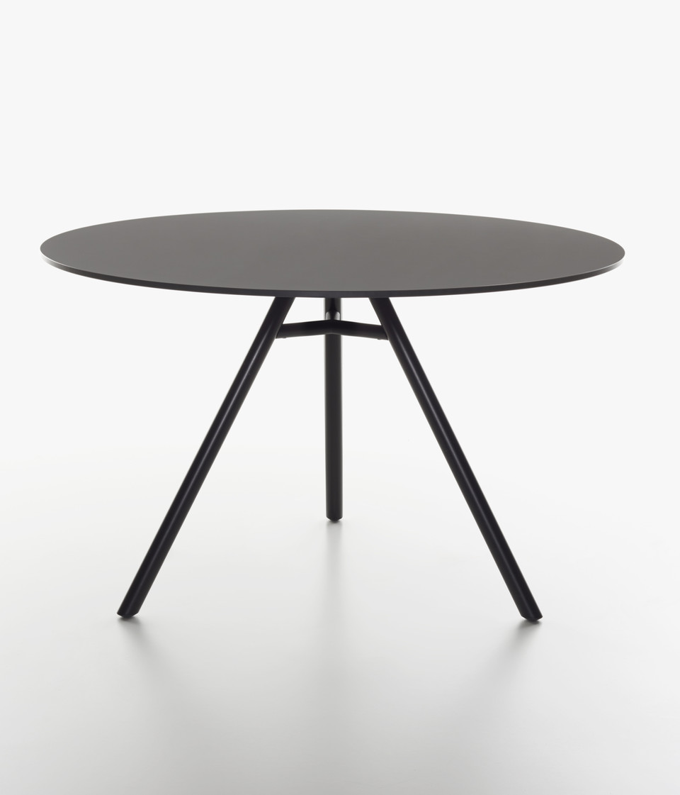 Plank - MART table, round table top, black aluminum legs, black HPL top
