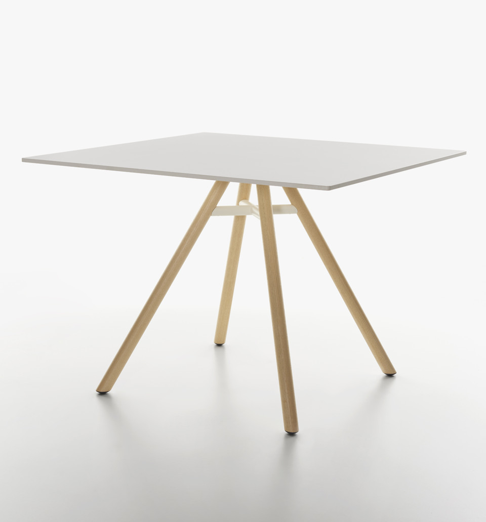 Plank - MART table, square table, natural ash legs, white HPL top