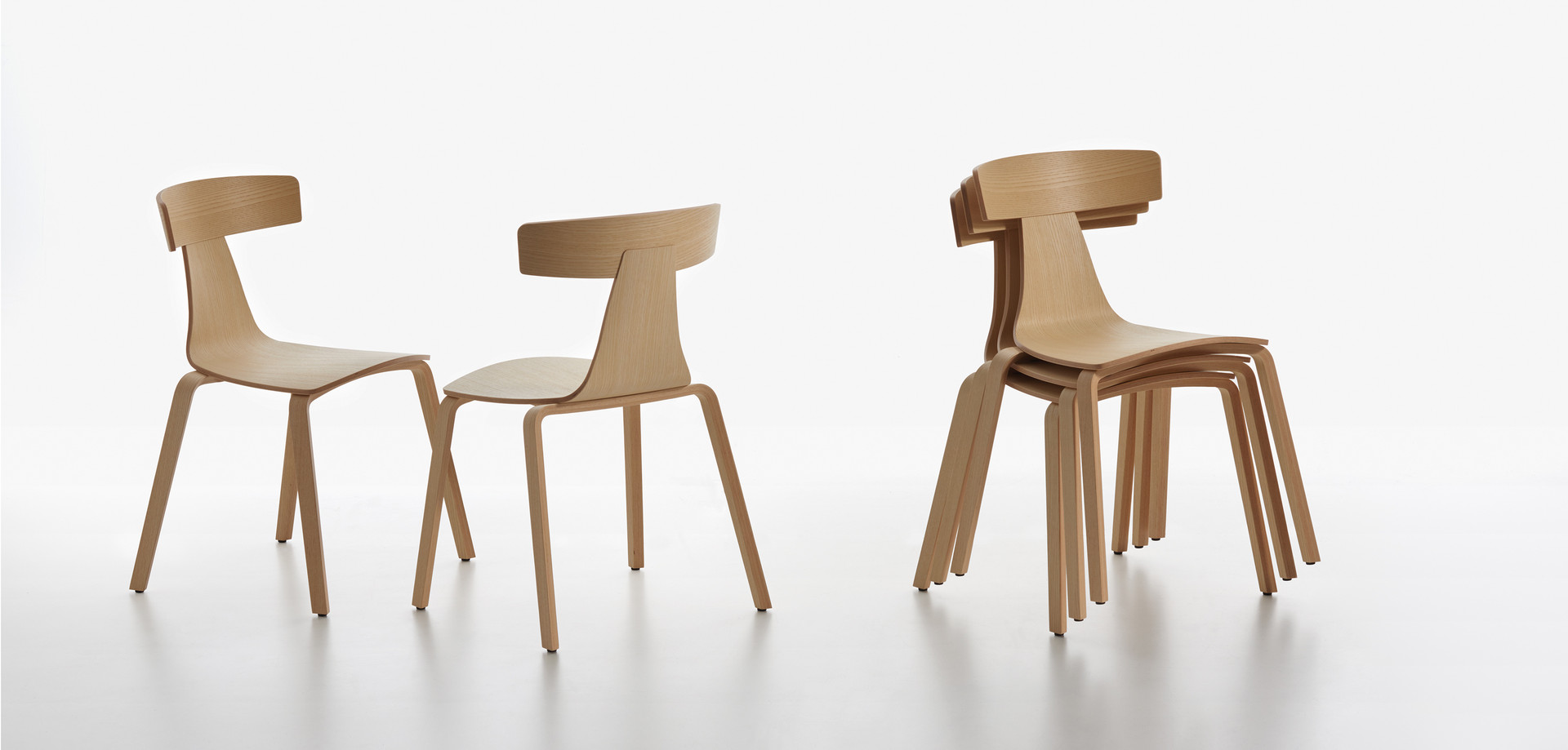 Plank - REMO wood chair, natural finished ash, stackable and not stackable.