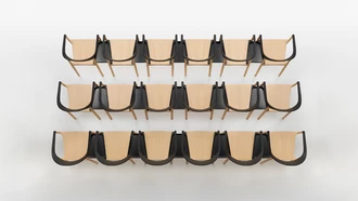 monza armchair made out of ash natural wooden frame with black backrest and monza linking device