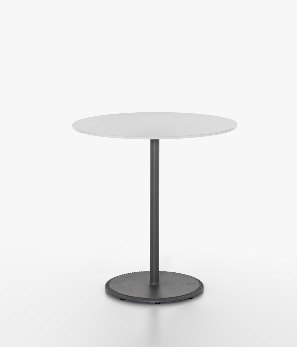 Plank - BON table, grey aluminum table base, white HPL table top