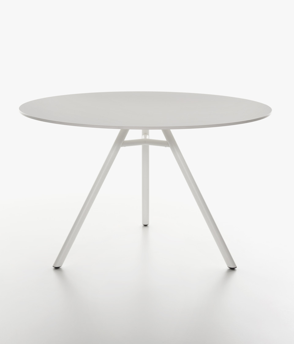 Plank - MART table, round table top, white aluminum legs, white HPL top