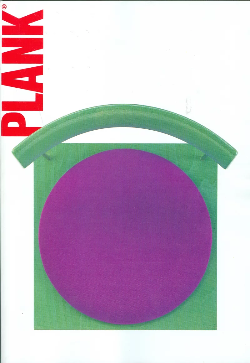 PLANK catalogue cover with a green chair and a purple circle