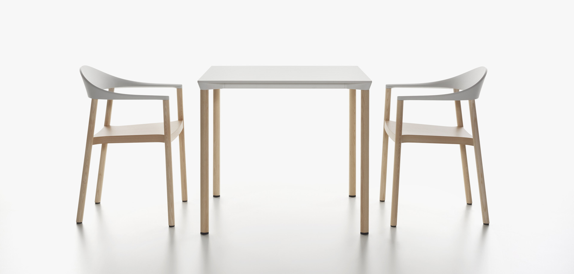 Plank - MONZA table square, white HPL table top, natural ash legs - MONZA armchair