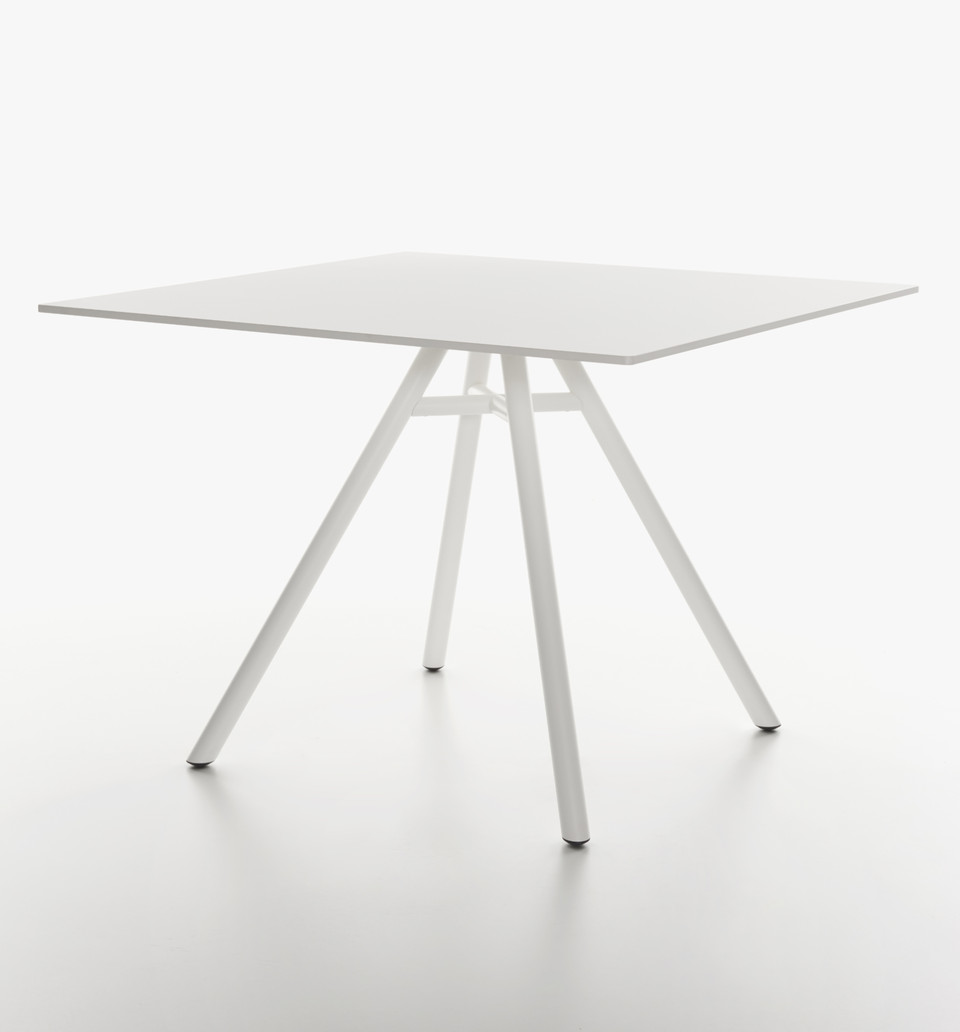 Plank - MART table, square table, white aluminum legs, white HPL top