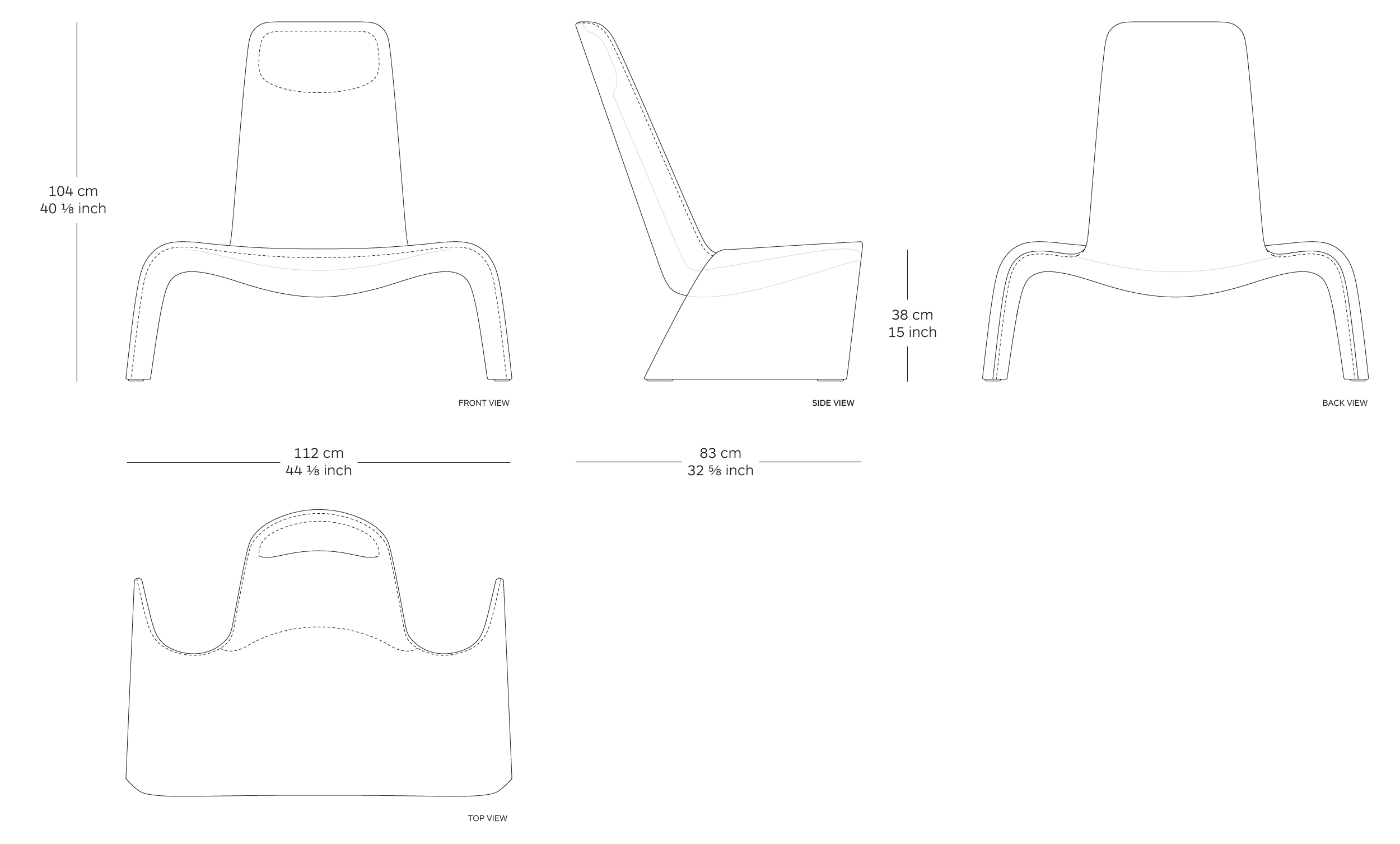 MOD. 1150-00 land upholstered dimensions